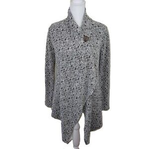 Bobeau One Button Wrap Cardigan Sweater Black White Patterned Knit Women's SZ S